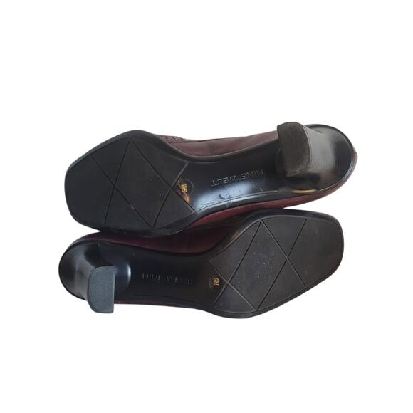 Nine West Women's Slip On Burgundy Leather Wingtip Brogue Chunky Heels Size: 9 - Picture 6 of 6